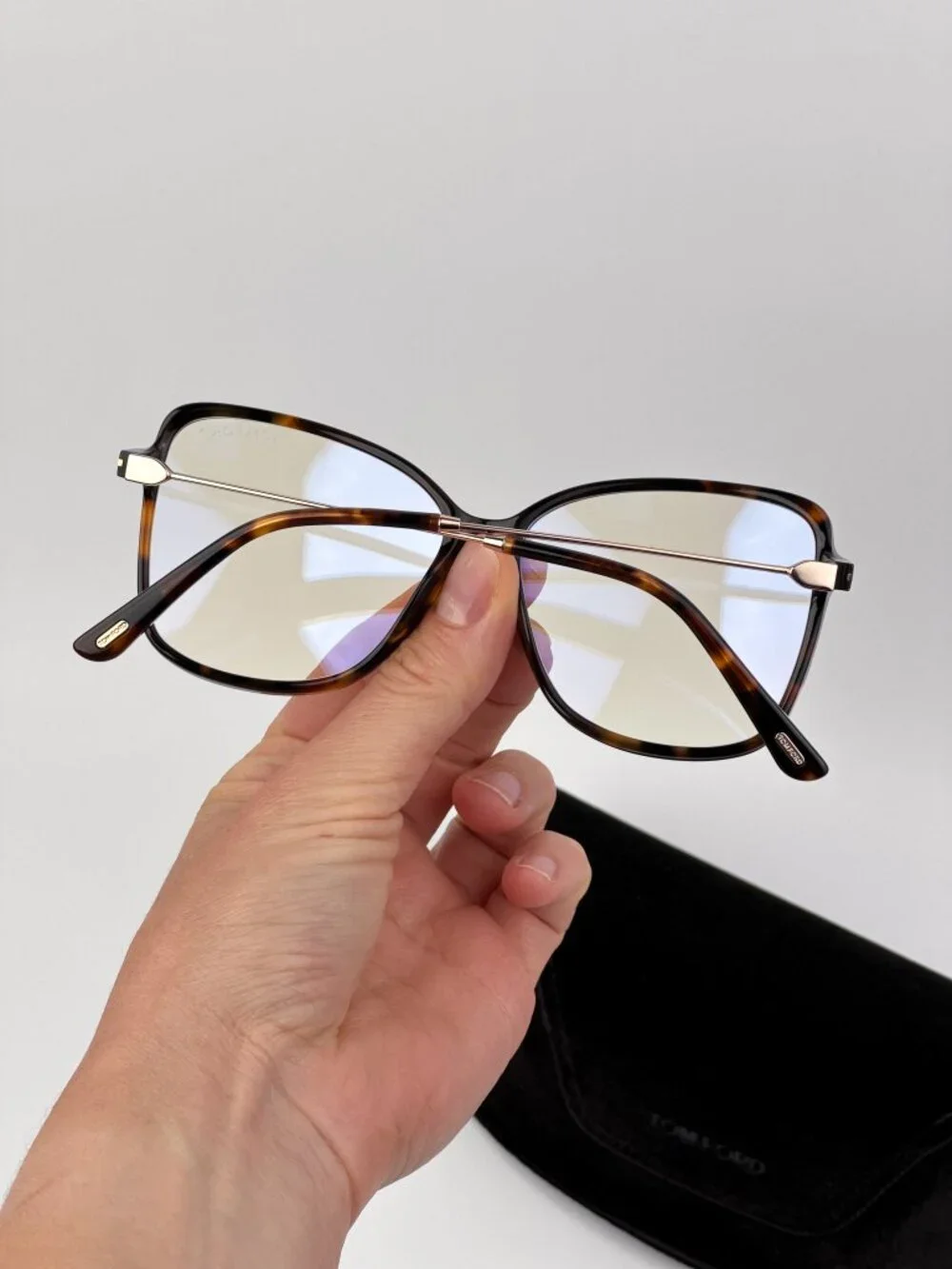Tom Ford FT5953-B 052 Eyeglasses Havana Oversized Butterfly Frame Blue Block